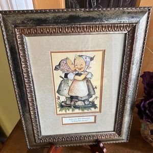 Vintage M.I. Hummel "Telling Her Secret" Framed and Matted Artwork